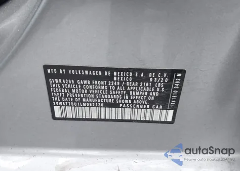 2020 Volkswagen Jetta Gli 2.0T Autobahn/2.0T S из США, поврежденный, VIN 3VW5T7BU1LM052130